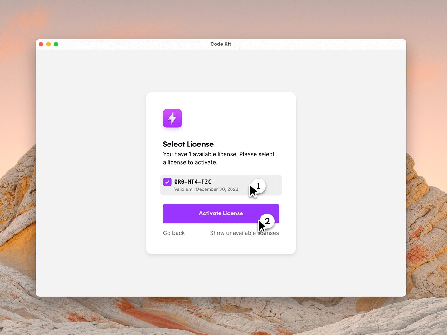 Code Kit Desktop Installation Guide 8 Code Kit Activate Sign In Step 2